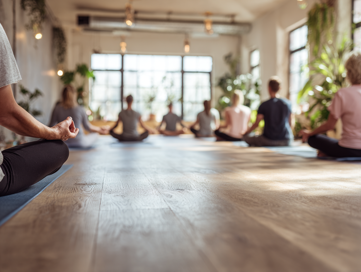 Сім'я займається йогою в затишному приміщенні