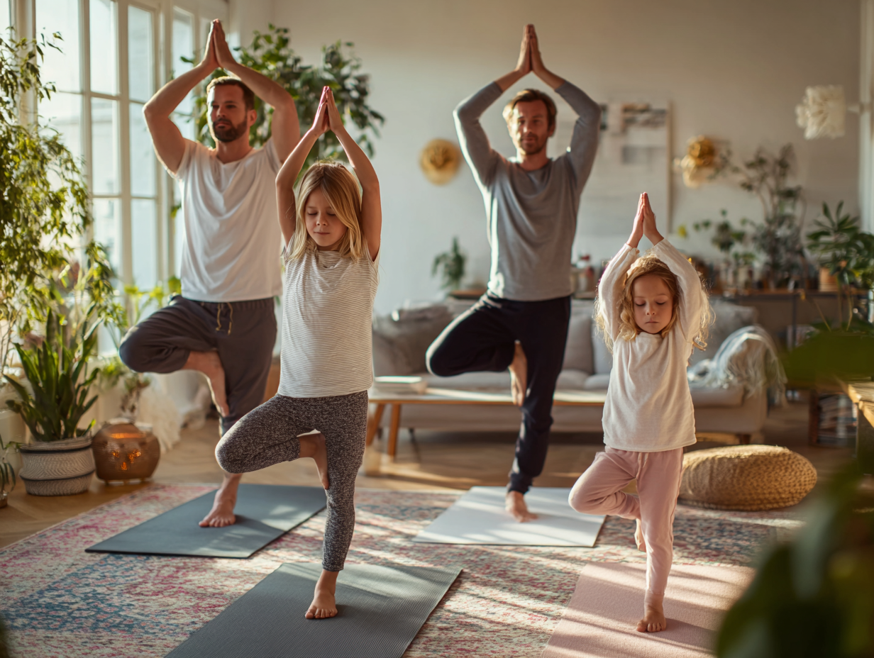Група людей різного віку практикує йогу на природі