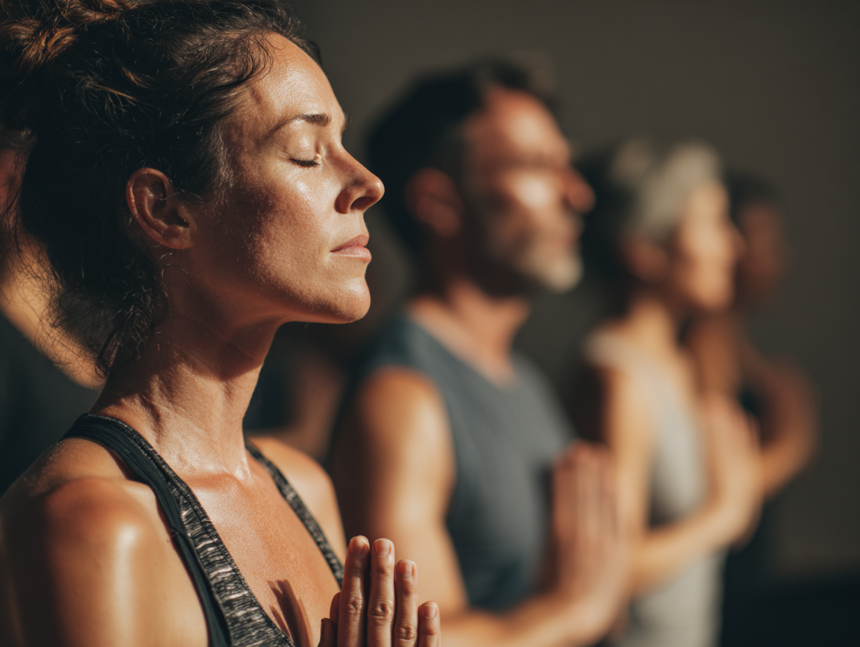 Фонове зображення йога студії з людьми різного віку